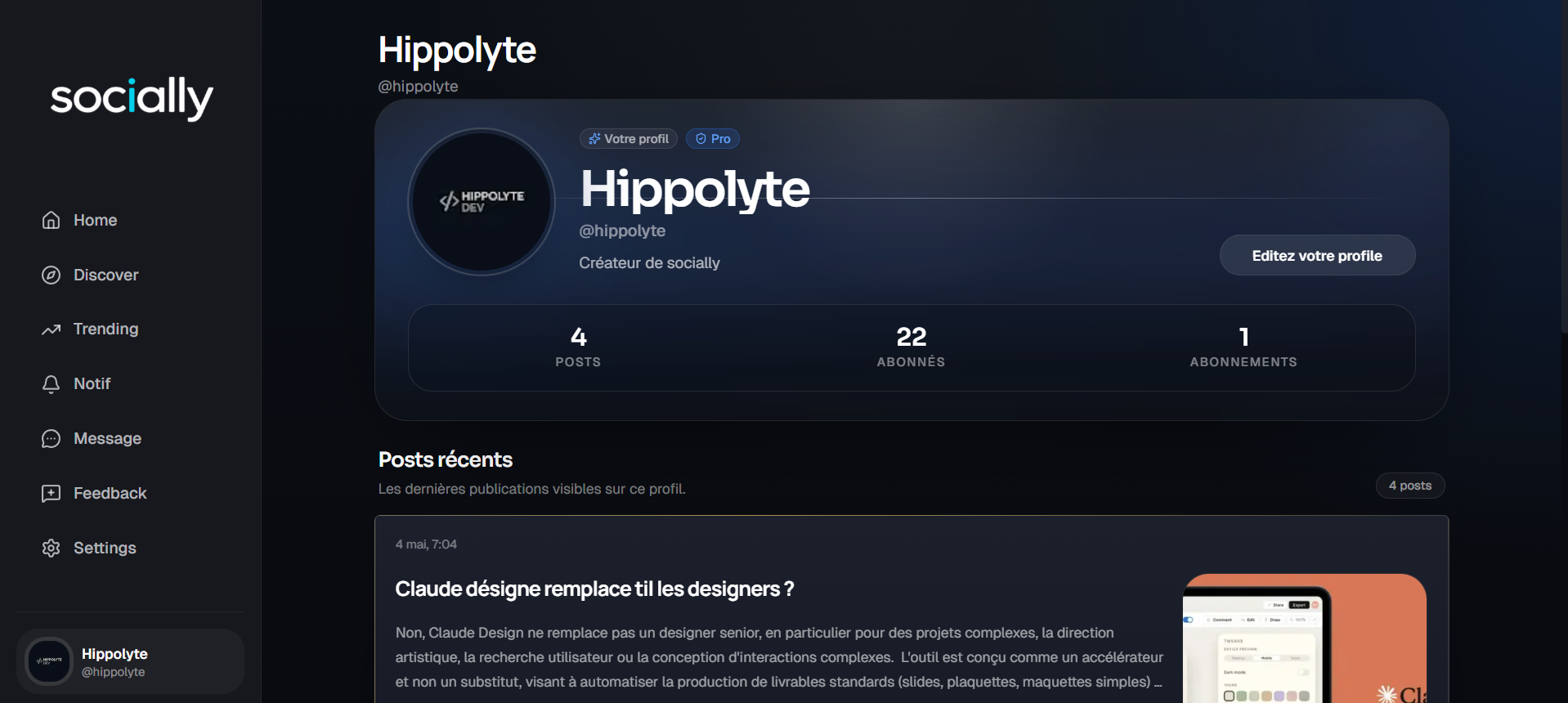 Profil utilisateur Socially